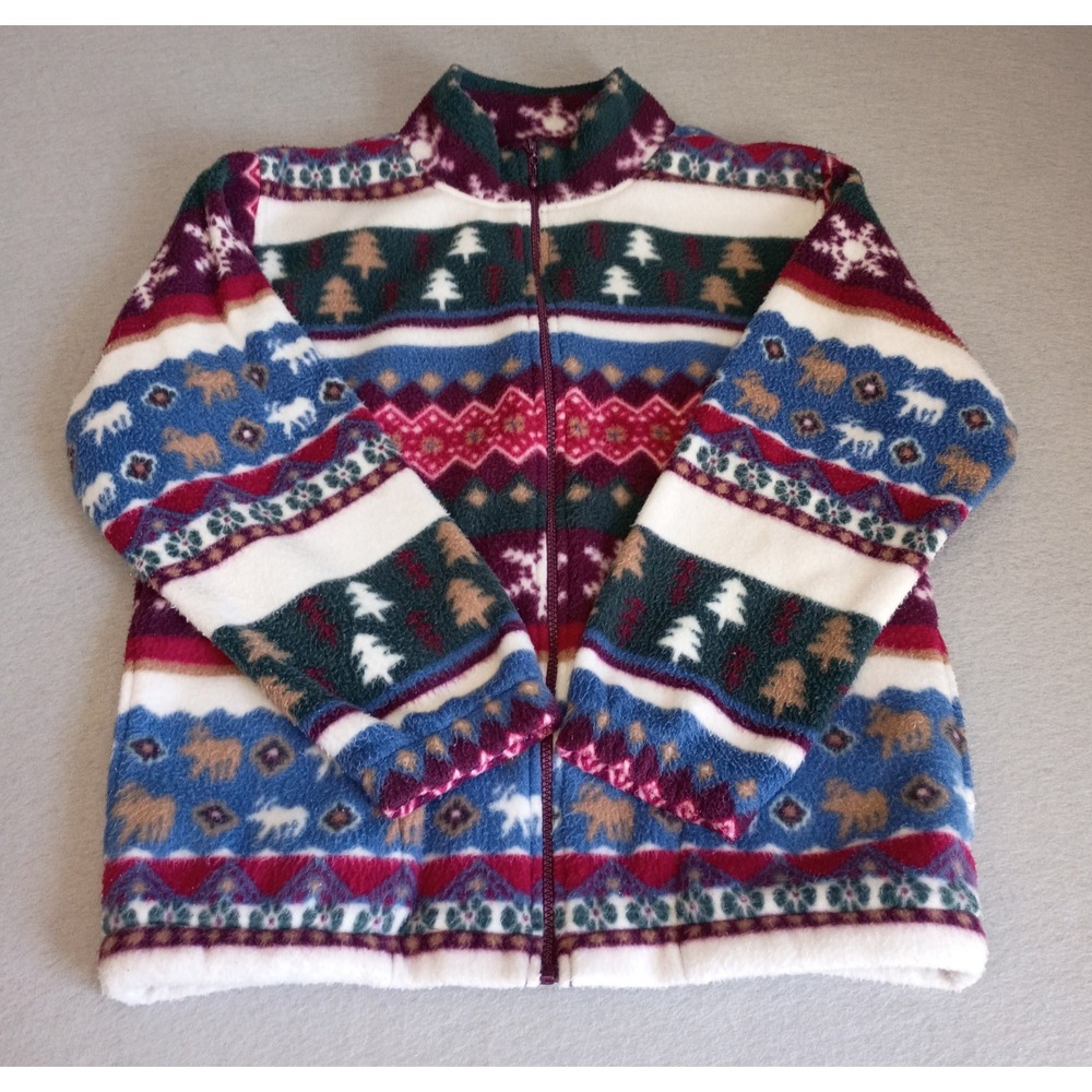 Vtg Alfred Dunner Sz S Fleece Jacket Geometric Fair Isle Winter Full Zip 90s